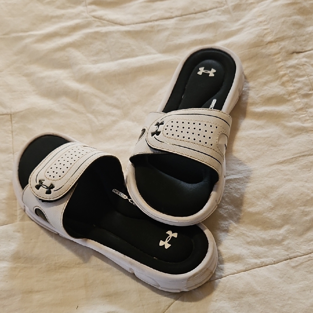 Under Armour Women's Black and White Slide Sandals